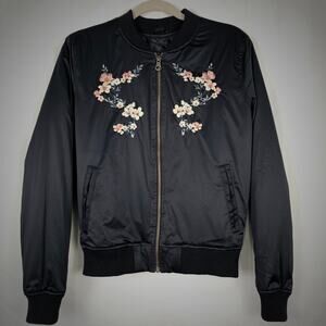 American Eagle Embroidered Puffer Bomber Jacket Cherry Blossom.